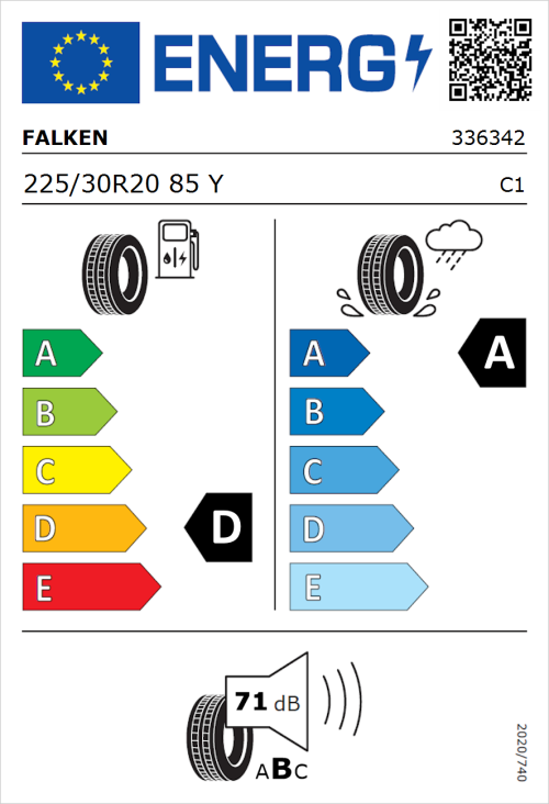Tyre Label for Falken Azenis FK510 225/30R20 85Y