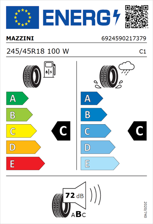 Tyre Label for Mazzini Mazzini Eco819 245/45R18 100W