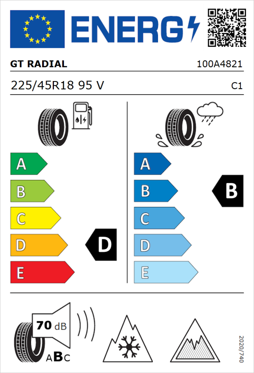 Tyre Label for GT Radial WinterPro2 Sport 225/45R18 95V