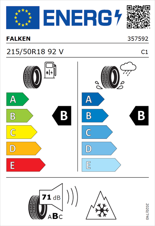 Tyre Label for Falken Euroall Season AS220 215/50R18 92V