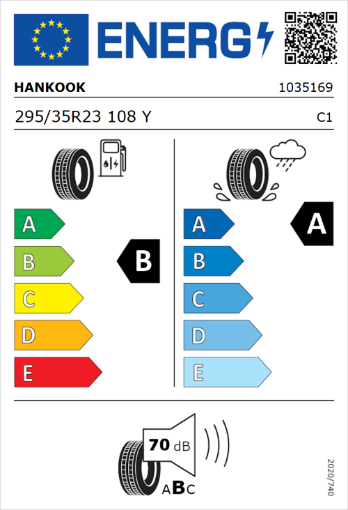Tyre Label for Hankook Ventus Evo (K137A) 295/35R23 108Y
