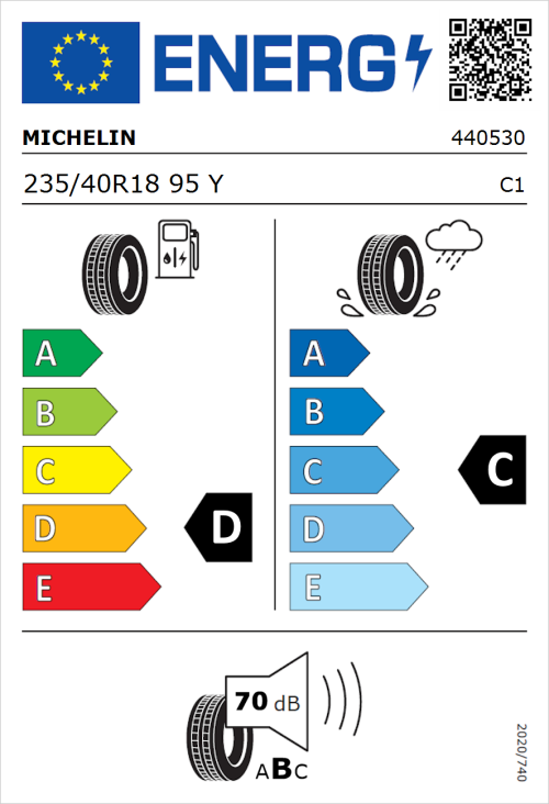 Tyre Label for Michelin Pilot Sport Cup 2 235/40R18 95Y