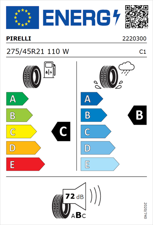 Tyre Label for Pirelli Scorpion Verde All Season 275/45R21 110W